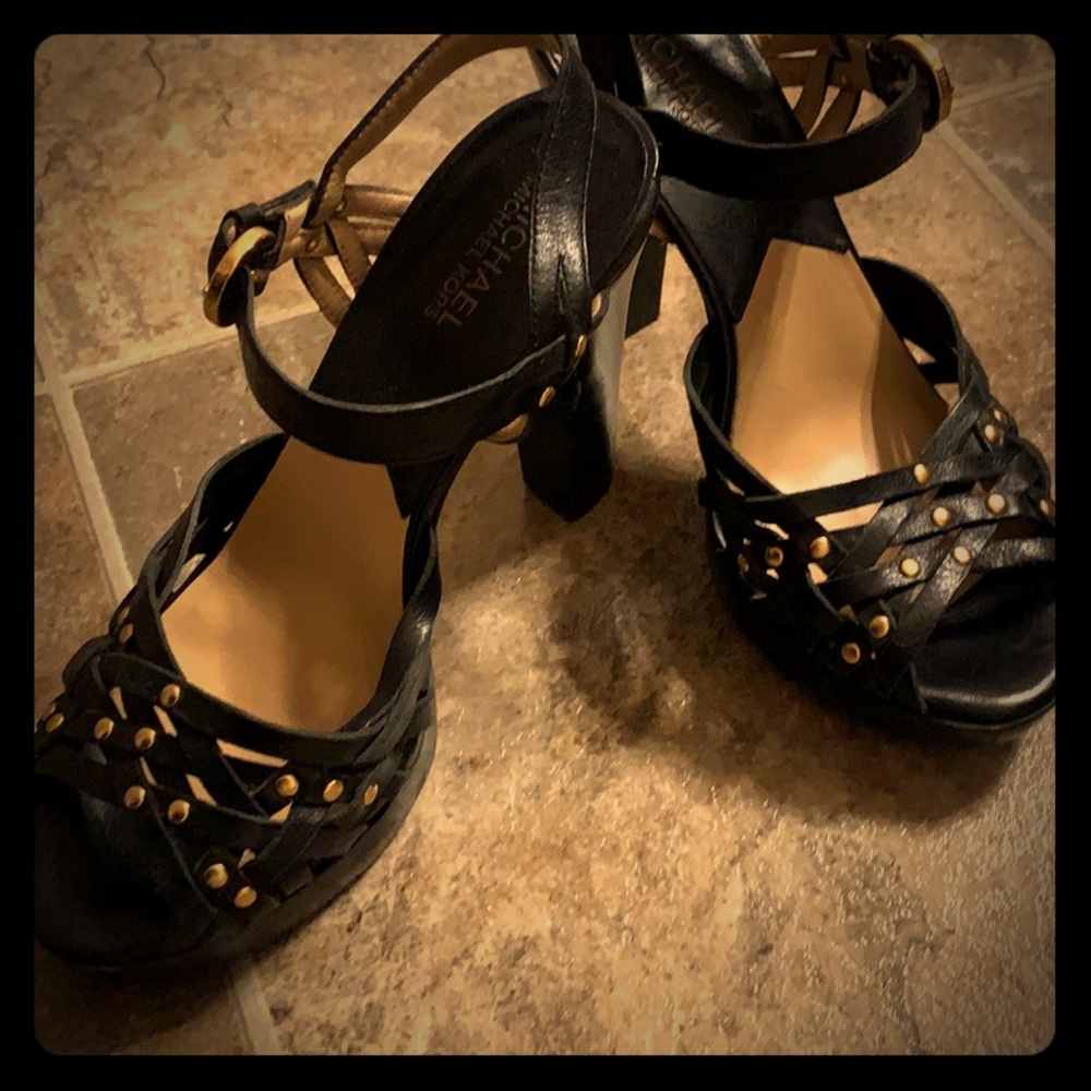 Michael Kors black & gold strappy heels